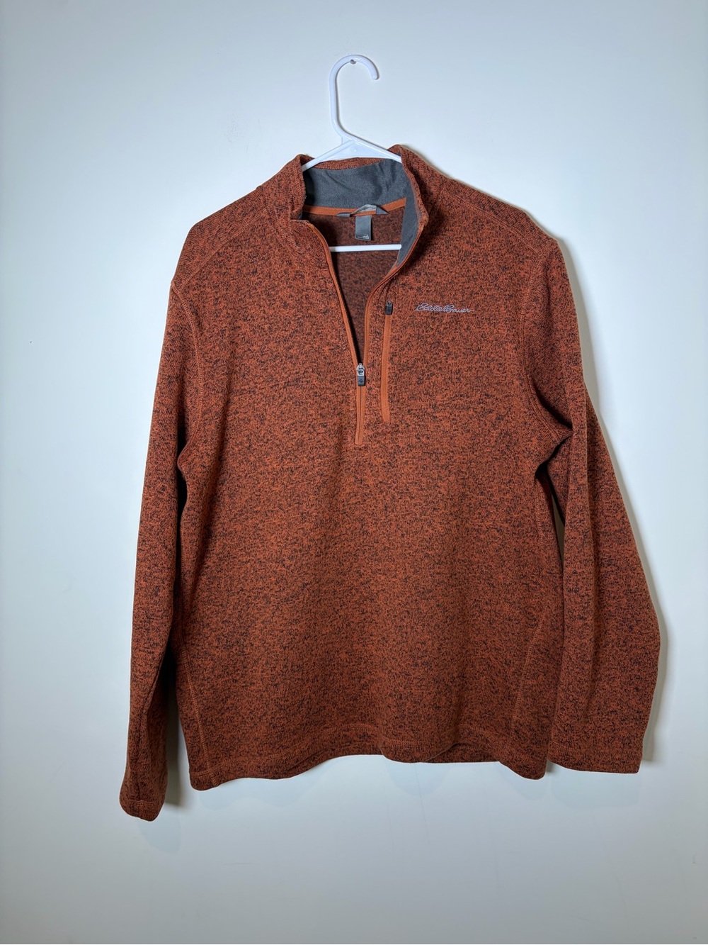Eddie Bauer Men’s Large Zip-Up Sweater in Rust Heather Orange